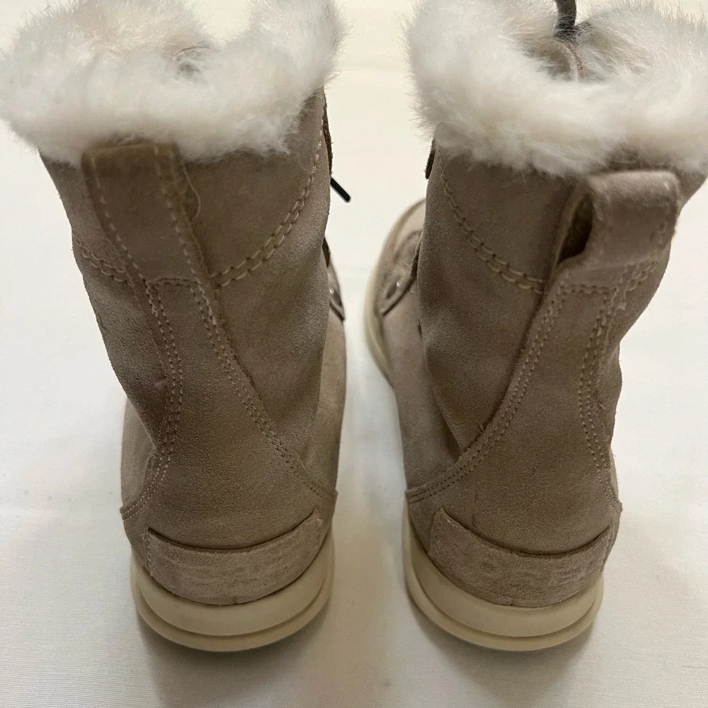 Sorel Explorer Boots Gray Suede w/ White Faux‎ Fur Size 7.5